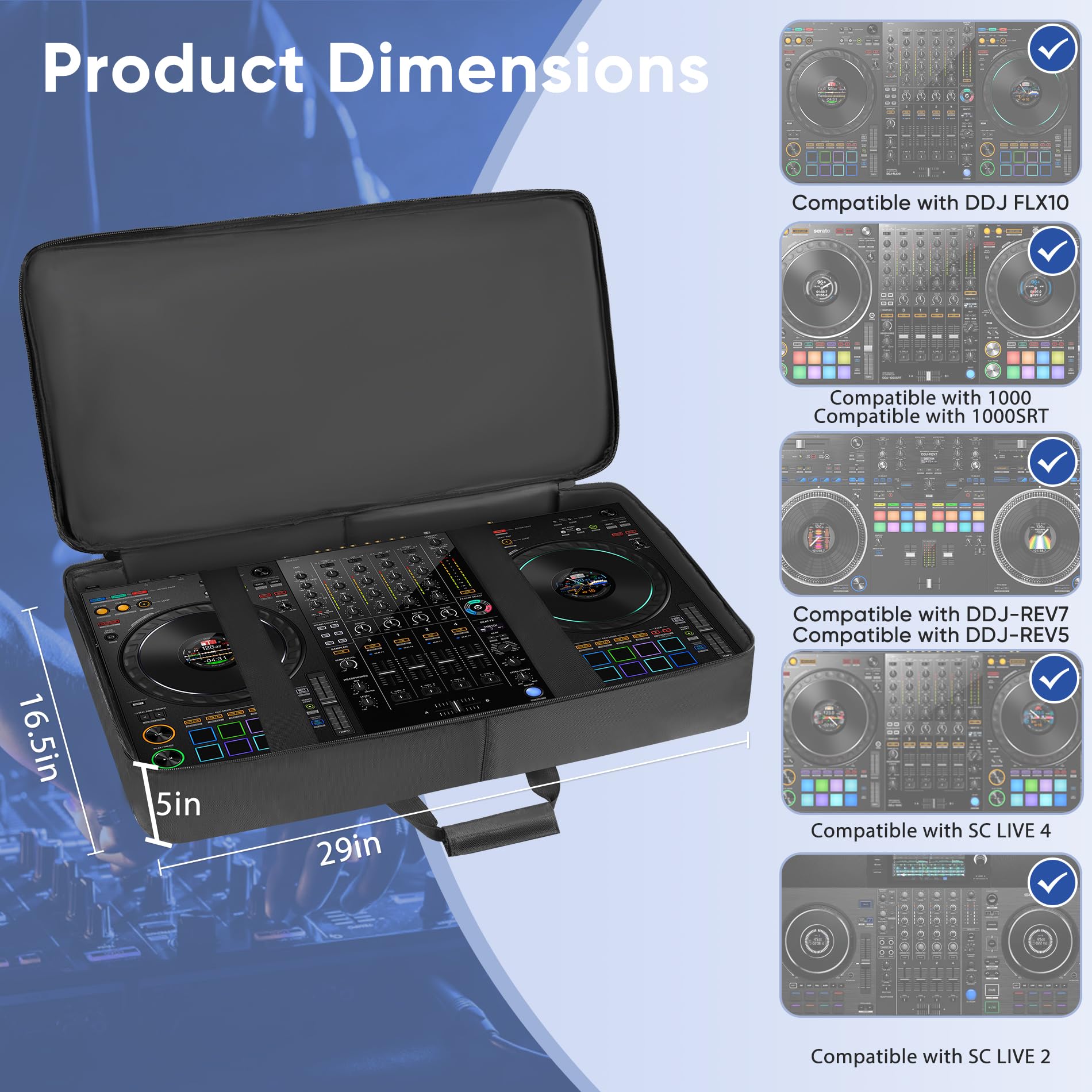 DJ Controller Tasche Kompatibel mit DDJ FLX10 / 1000 / REV7 / REV5 / SC LIVE 4, DJ Soft Case Gigbag mit Multi-Pocket für DJ Controller & Zubehör (Medium)