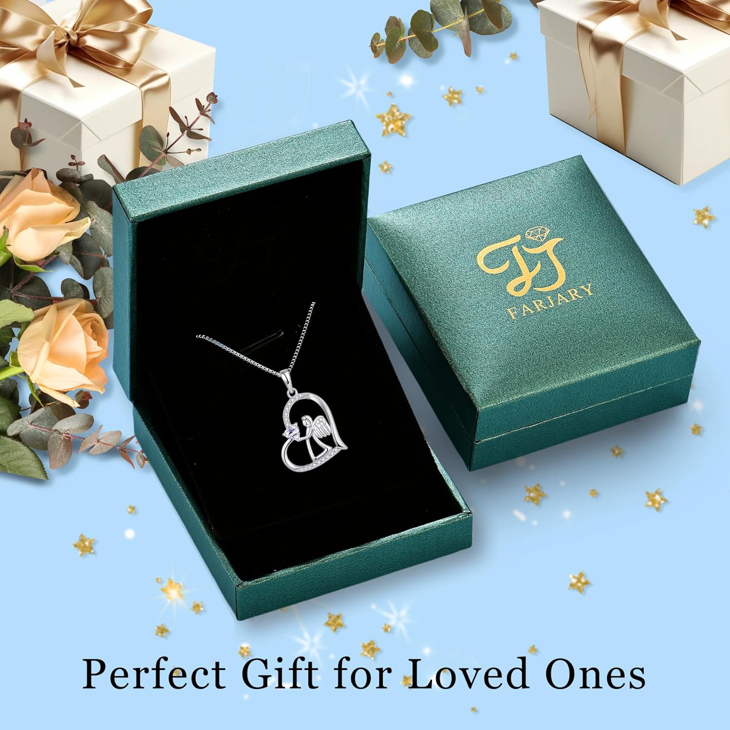 FJ Heart Guardian Angel Necklace 925 Sterling Silver Angel Wing Pendant Birthstone Jewelry for Women - Image 6