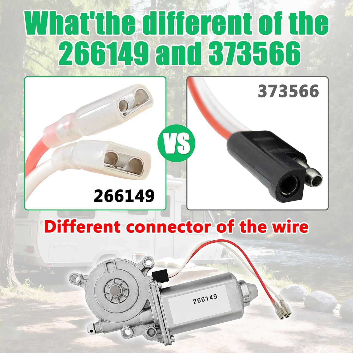 266149 RV Power Awning Motor Compatible with Solera Power Awnings Including Flat, pitched and Short Assemblies, 12-Volt DC and 75-RPM,with Dual Connectors