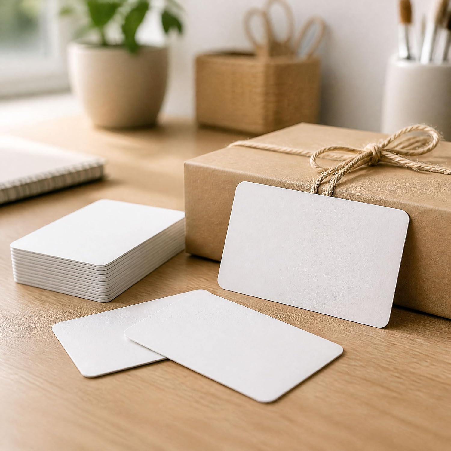 270 Pack 4x2.3 Inches Heavyweight White Cardstock Blank Cards, 18pt Thick Dual-Texture Note Cards with Rounded Corners for Flashcards, Study, Gift Tags, DIY Crafts