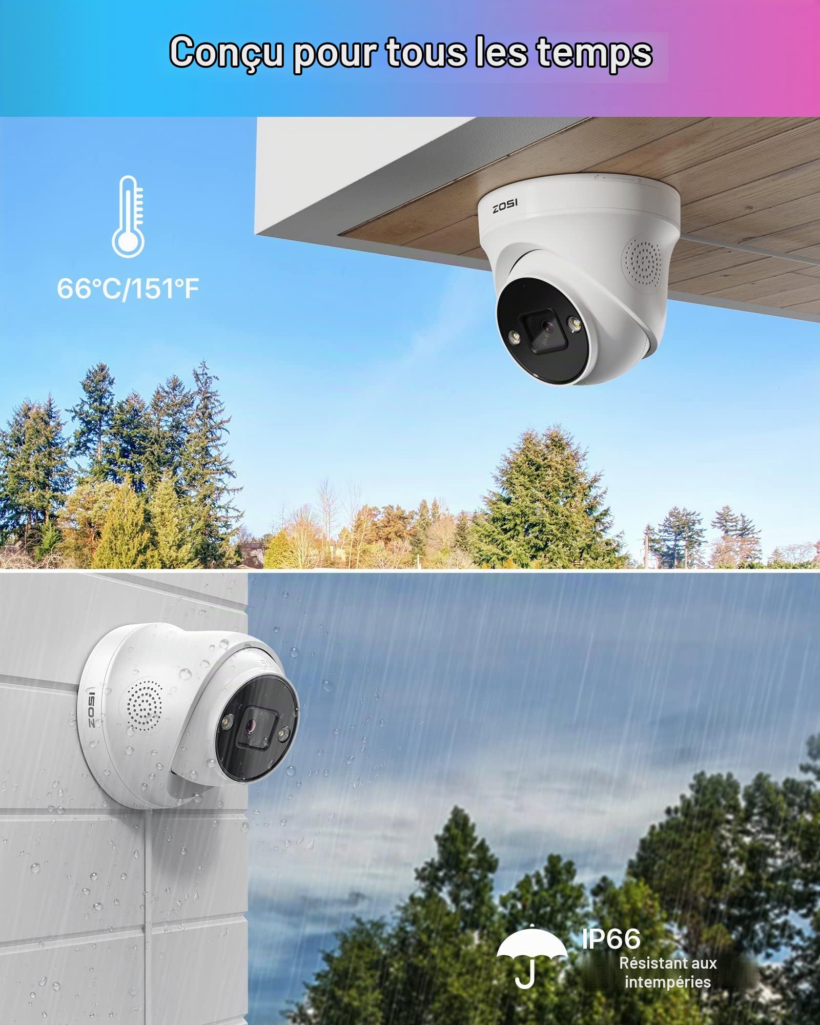 ZOSI C225 Caméra Surveillance PoE Extérieure 5MP Fonctionne avec NVR PoE