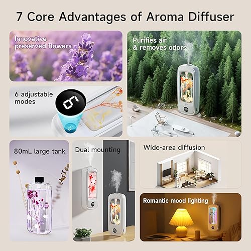 Miniatura 3 de Pequeño difusor de aceite sin agua, difusores de aromaterapia inalámbricos con flores reales 3 aromas fragancia para el hogar, ambientador