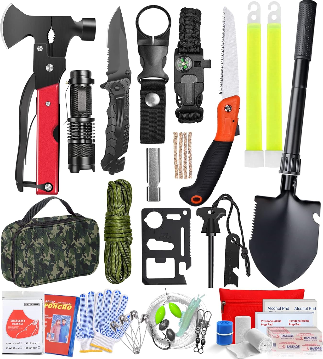 Christmas for Gifts Mens Husband Dad Son Kids,Survival Kit Outdoor Emergency Tactical Equipment, Equipped Multitool Hatchet Camping Shovel and First Aid Kit Hiking Hunting Accessories Essentials… : Sports & Outdoors