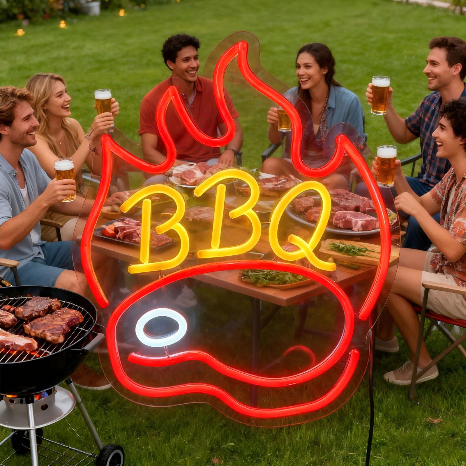 Atingxiao BBQ Neon Sign – Dimmable USB Powered LED Wall Decor, 14.8x12.2 Inch, Perfect For Restaurants, Bars & Home Parties