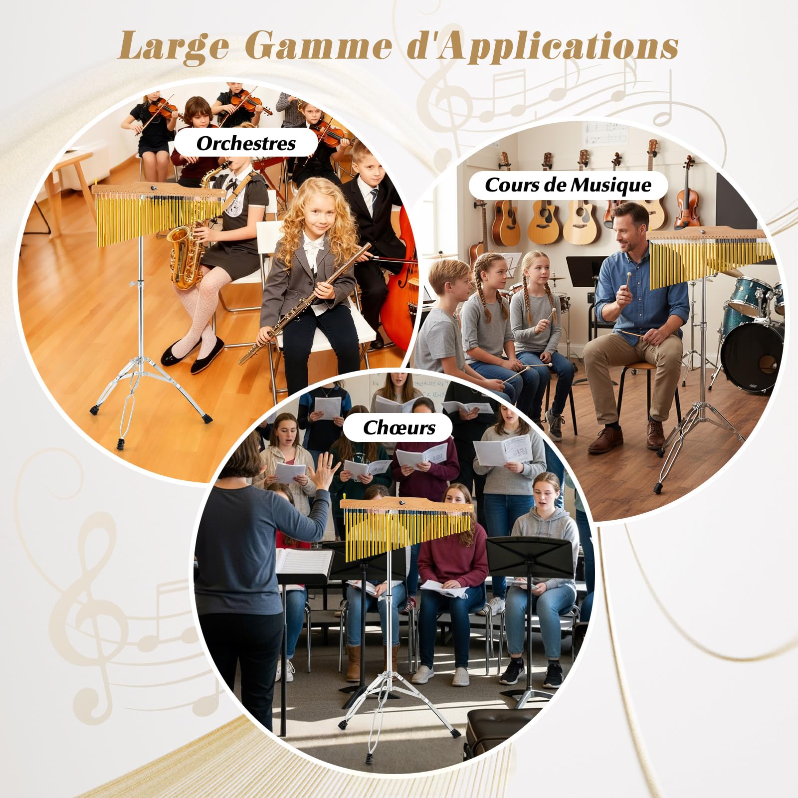 COSTWAY Carillon à Vent 36 Tons avec Support de Levage Réglable, Instrument de Percussion à Une Rangée en Alliage D'aluminium avec Sac & Trépied Pliable pour Performances Chorale Bar