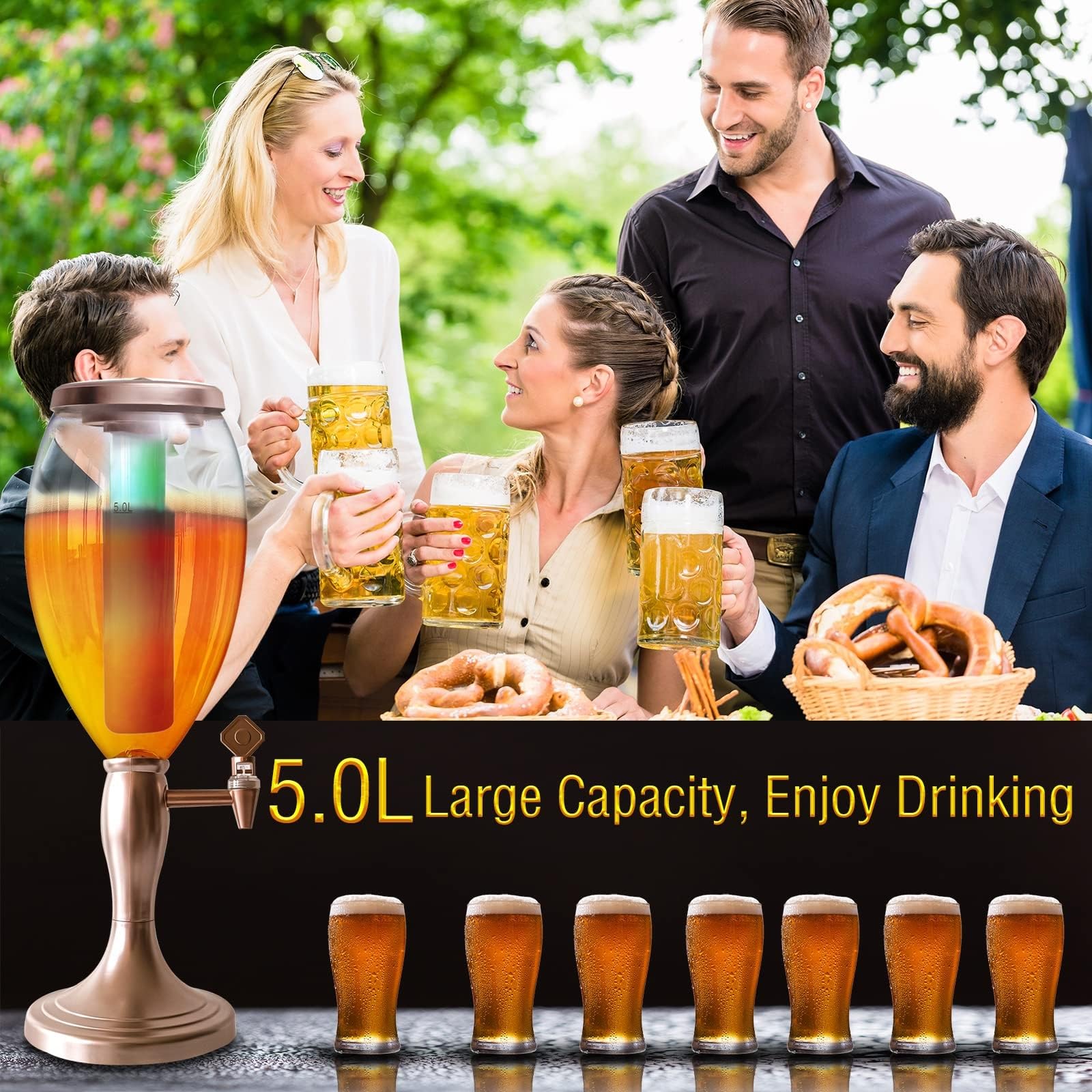 Dispenser a torre for bevande, vino, birra da 5 litri con luce LED, dispenser for bevande, liquori, bar con rubinetto, dispenser for cocktail succhi, bevande trasparenti for feste(tazza non inclusa)