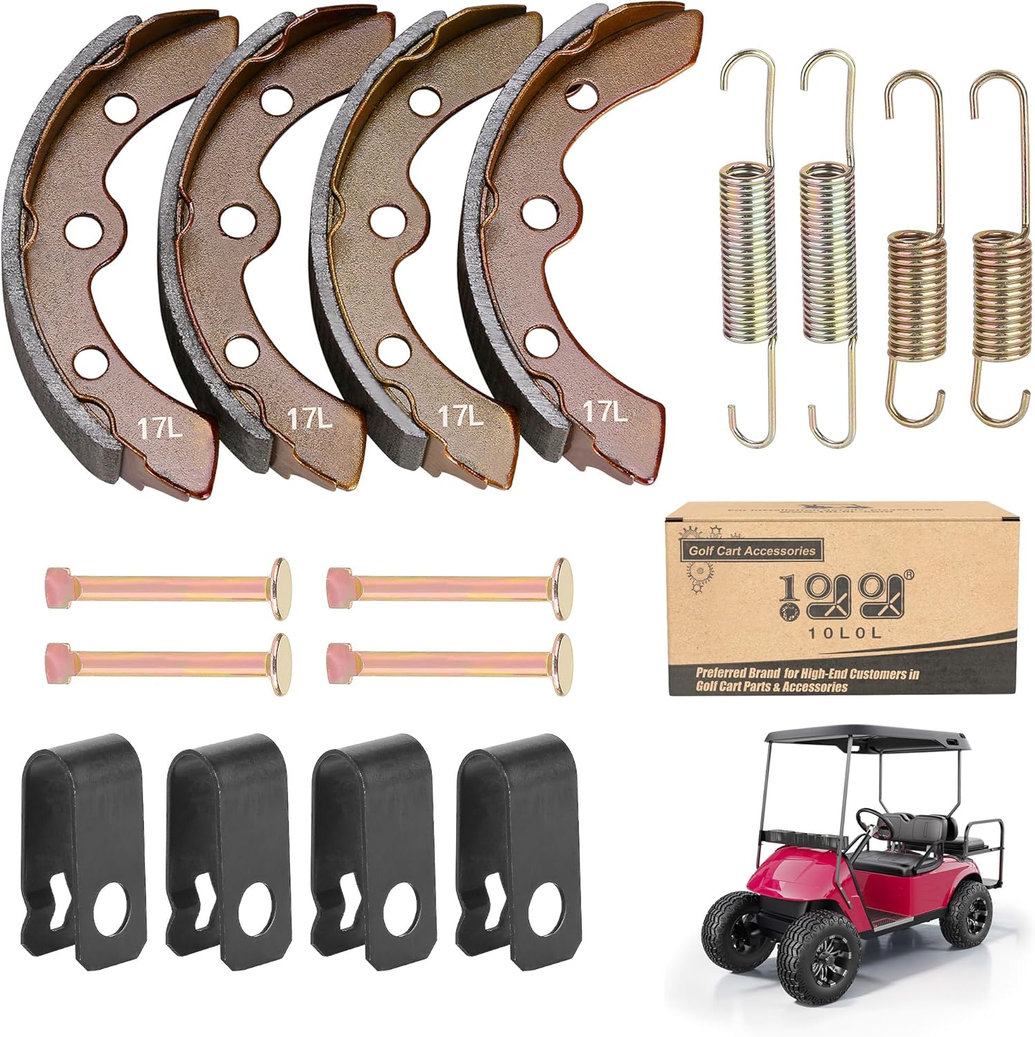 Brake Shoes & Brake Spring Kit for Club Car DS 1995-up/Precedent 2004-up, for EZGO 1986.5-1995, for Yamaha G1 1982-up, for Yamaha G2 G8 G9