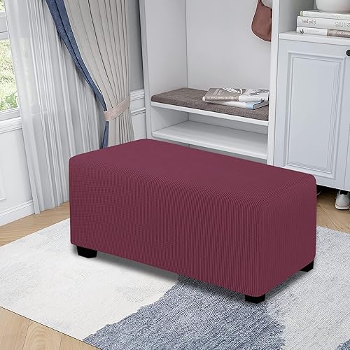 Vista 383 de Easy-Going - Funda elástica para taburete otomano, funda protectora para muebles, funda rectangular con parte inferior elástica Beige