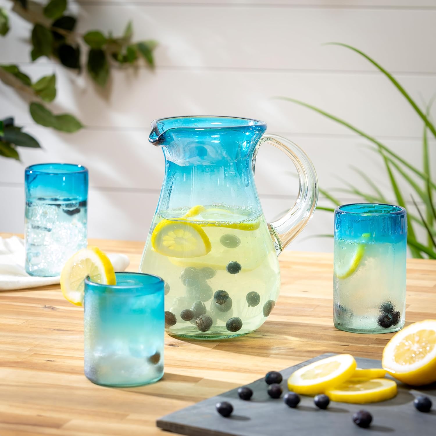 Evergreen Garden Bambeco Aqua Luster Glass Pitcher, 84 Oz Glass Water Jug, Water Carafe, Juice Container for Fridge, Beverage Pitcher for Fruit Infused Water, Iced Tea, Lemonade, Milk