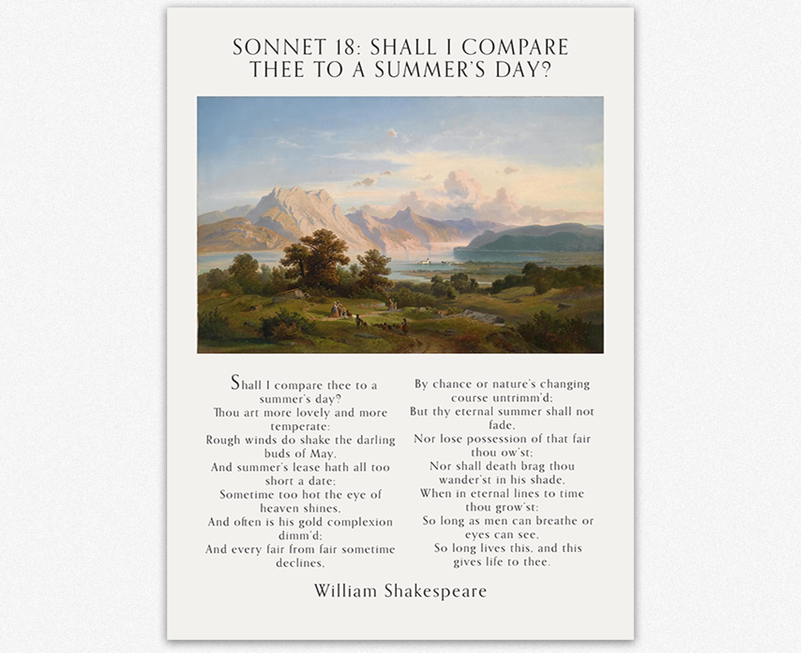 Affiche d'art Sonnet 18 de Shakespeare Wallbuddy 50x70 cm