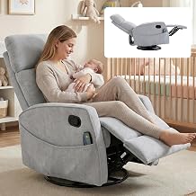 Gray Soft Recliner Rocking Chair for Nursery, Manual Swivel Glider Recliner Heat ed with Massage, Small Recliners for Small Spaces Living Room Bedroom