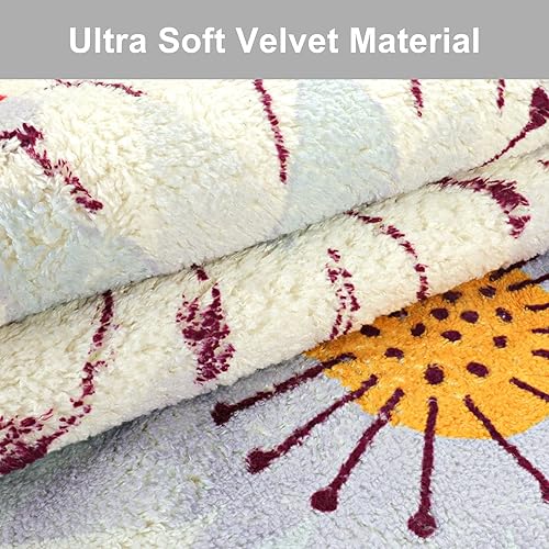 Miniatura 4 de Uphome Alfombra redonda pequeña de 2 pies con pompones y flecos, diseño floral, lavable, suave, antideslizante, circular para ducha, fregadero,