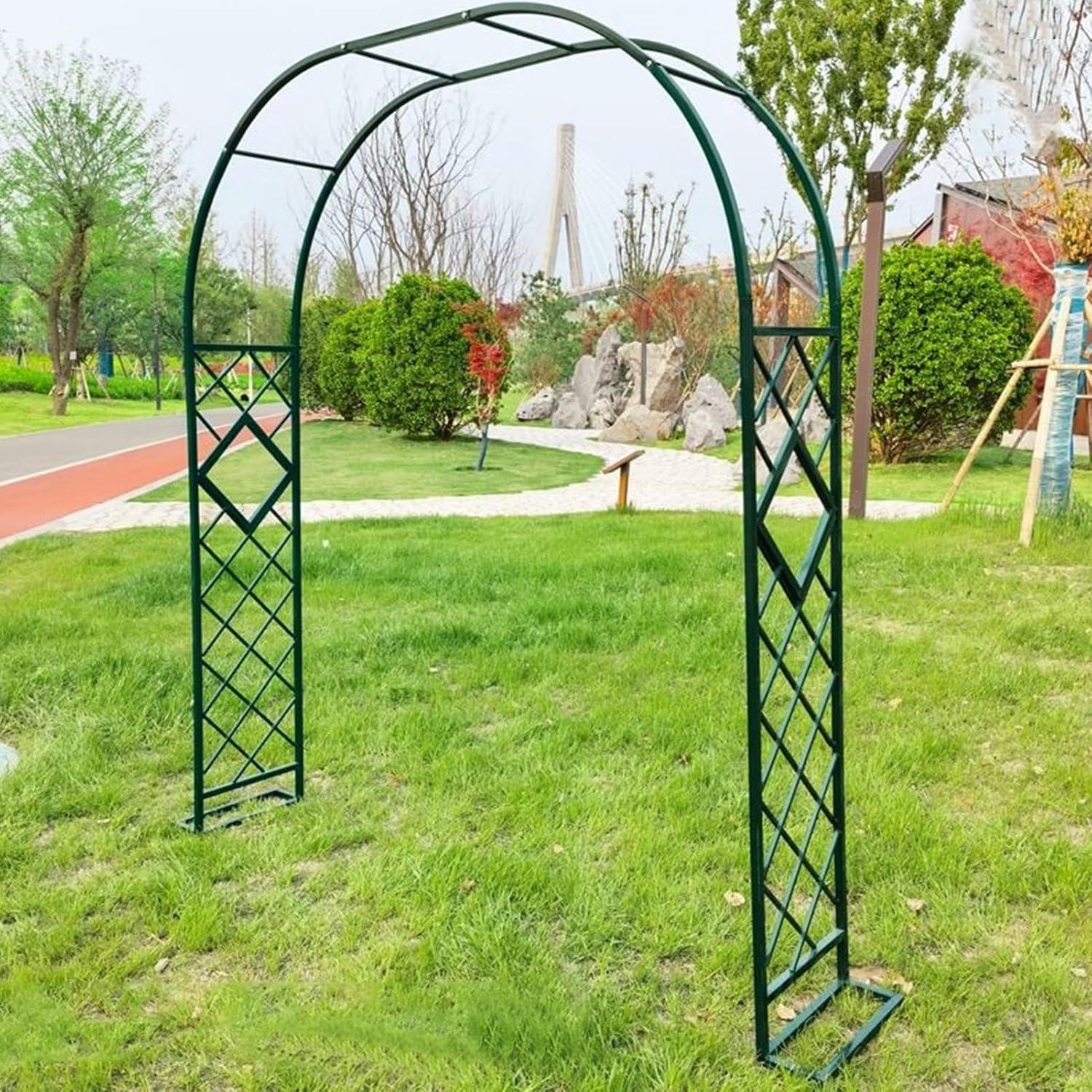 Garden Arch Metal, Garden Archway Iron Art, Rose Arch for Climbing Plants, Garden Trellis Arches Decor, Free Standing Rose Rack Background for pergola, for Patio Outdoor, Lawn (Color : Green, Size :