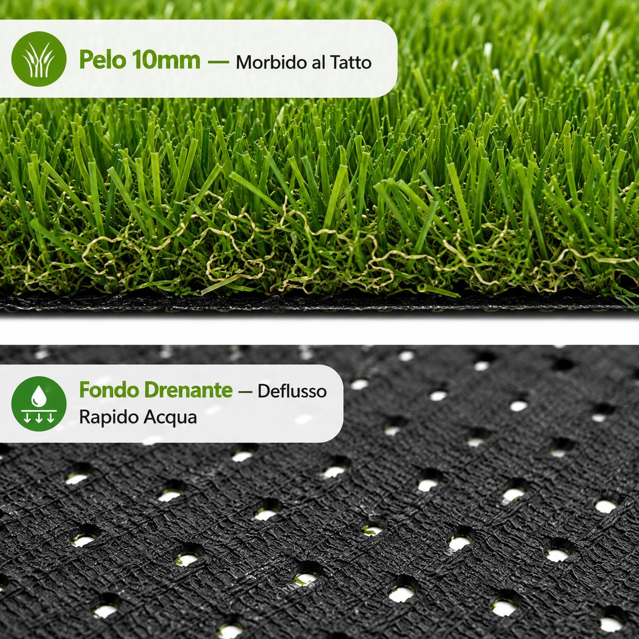 Lemag Prato Sintetico Erba Artificiale 10mm – Tappeto Verde 1x5m | Drenante Tagliabile | Balcone Terrazzo Giardino Bordo Piscina | Uso Esterno e Interno | Senza Manutenzione | Made in Italy
