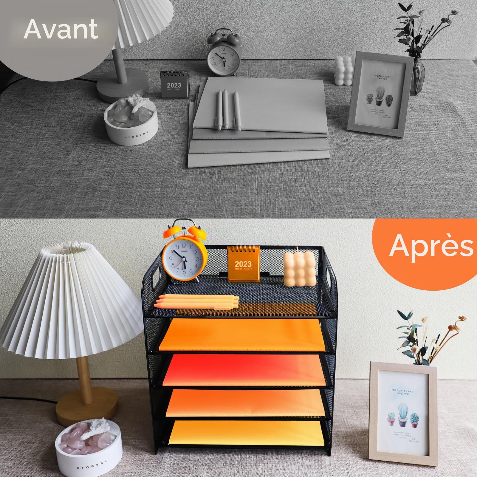 Corbeille à courrier à 5 niveaux avec poignée, organiseur de fichiers de bureau en maille métallique avec plateaux, plateaux de classement de bureau A4, porte-revues pour la maison, le bureau, l'école