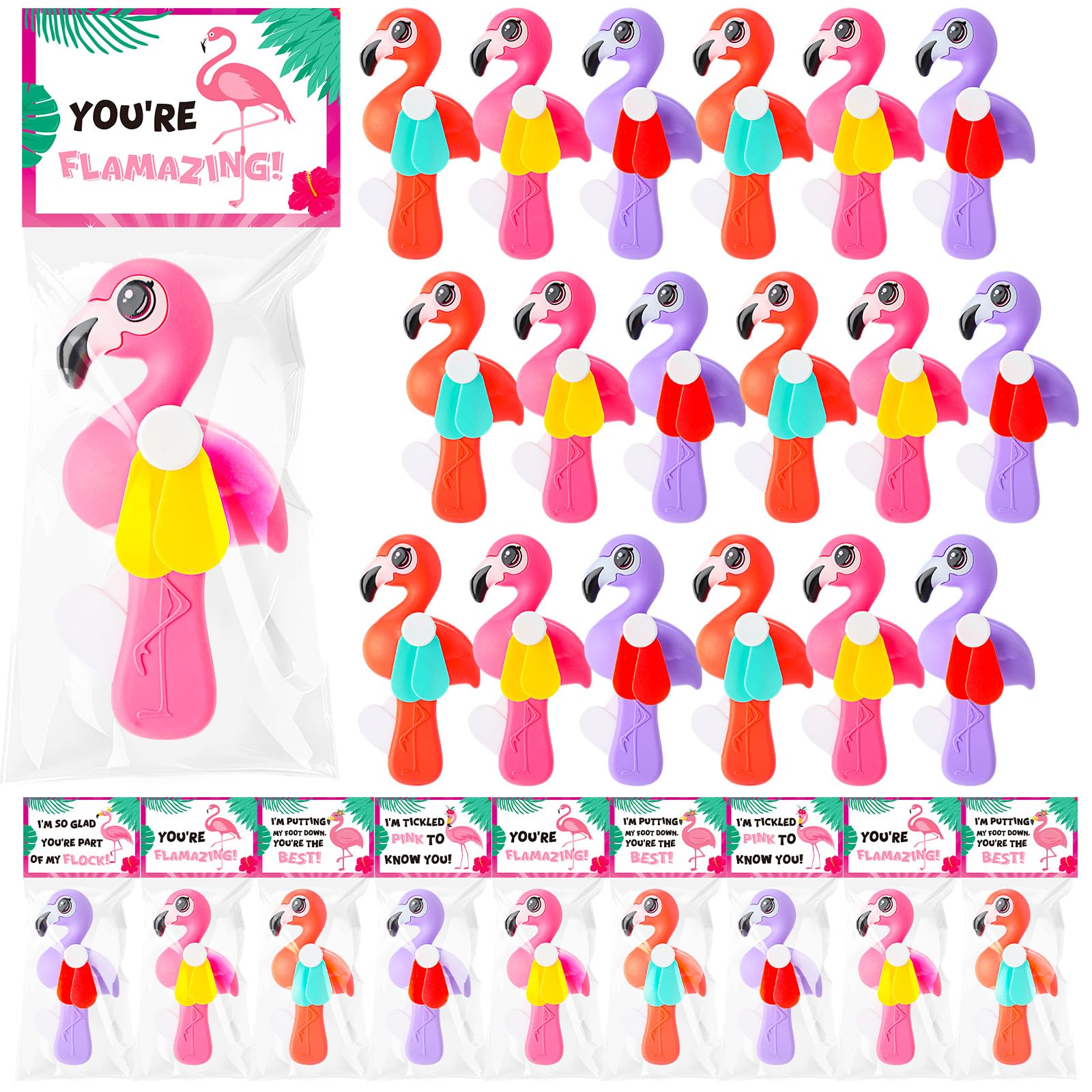 Kittmip 24 Pack Mini Portable Fans with Cards Gifts Cute Animal Fruit Ice Cream Handheld Press Cooling Fans for Summer Birthday Party End of the Year