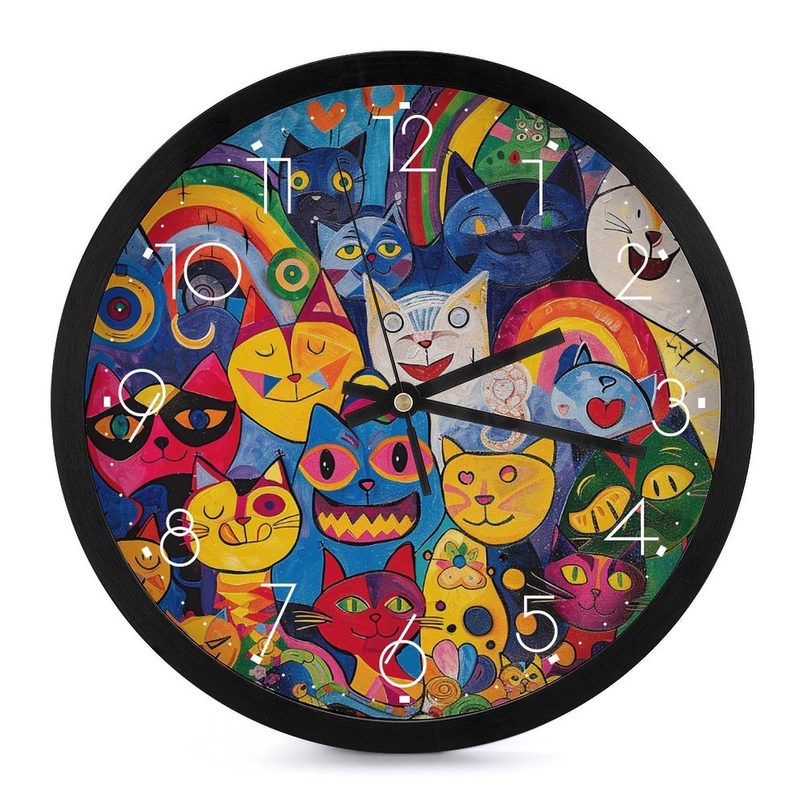 Horloge murale chat et fleurs grande pendule silencieuse de salon à piles