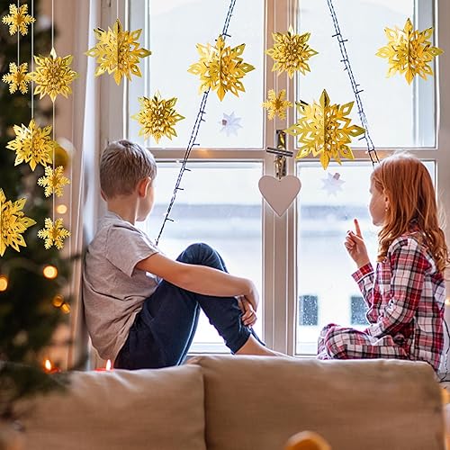 Vista 52 de 36 decoraciones de copos de nieve de Navidad, guirnalda de copos de nieve de papel blanco grande 3D para colgar copos de nieve para invierno, país