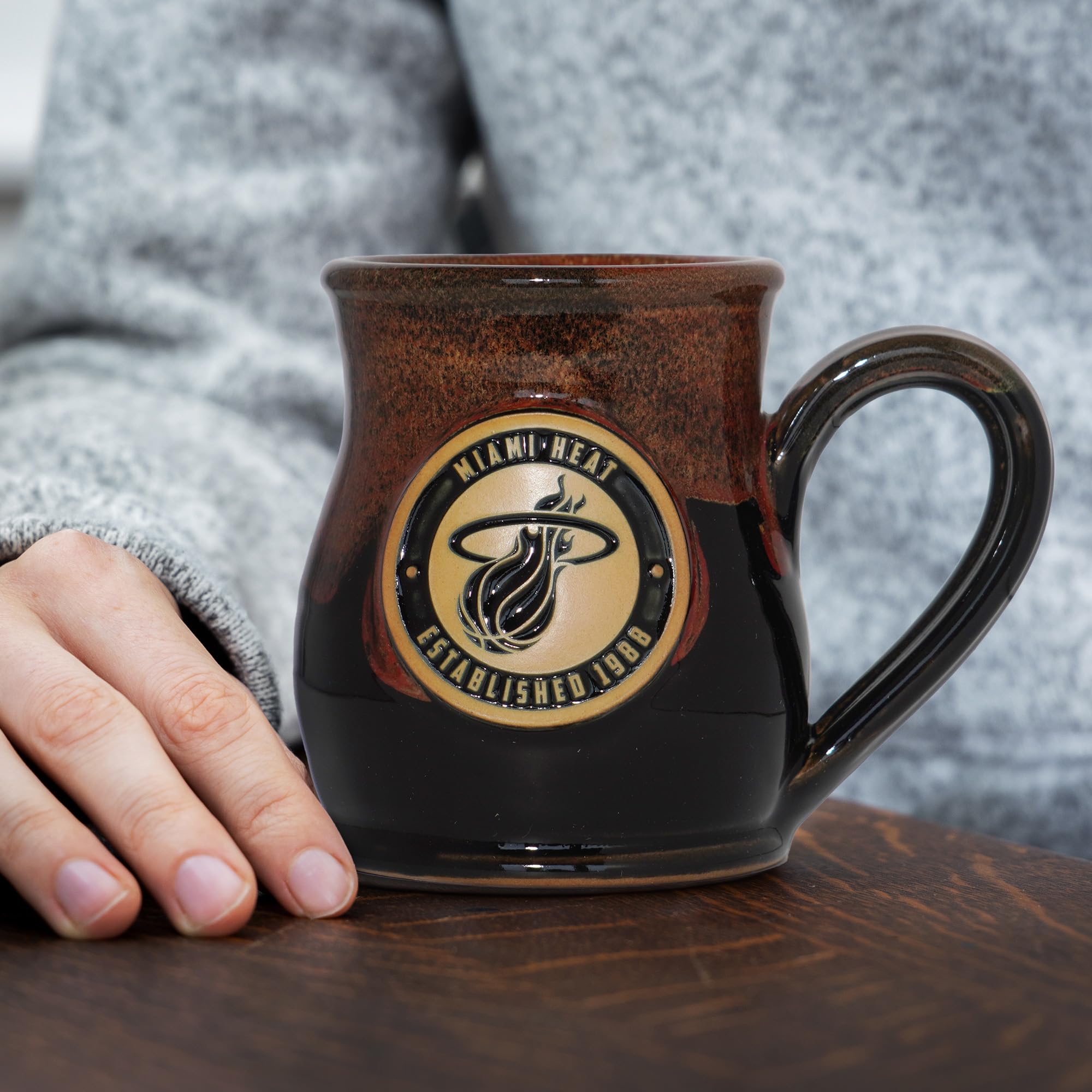 Greater Distance NBA Basketball Miami Heat 14-oz Two-Tone Tall Belly Mug, Handmade Large Ceramic Coffee Mug With Team Logo for True Fans, Premium Deneen Pottery Made in USA