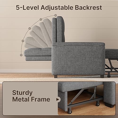 Miniatura 6 de Gizoon Sofá cama convertible 3 en 1, sofá cama tamaño Queen, sofá biplaza de 69.2 pulgadas con cama extraíble, sofá cama con reposabrazos y