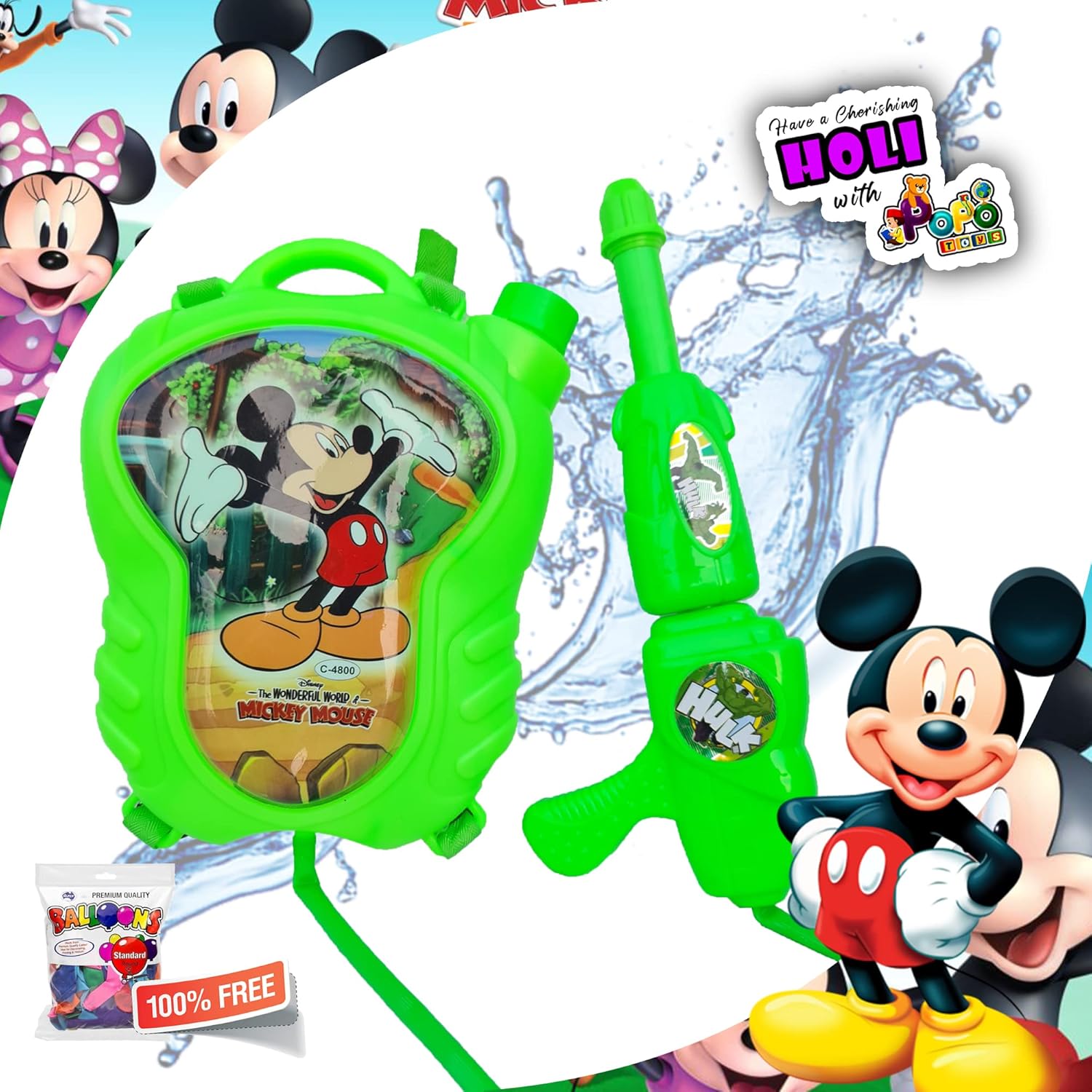 Buy PoPo Toys Holi Pressure Pichkari with Bag Tank, Medium, with100