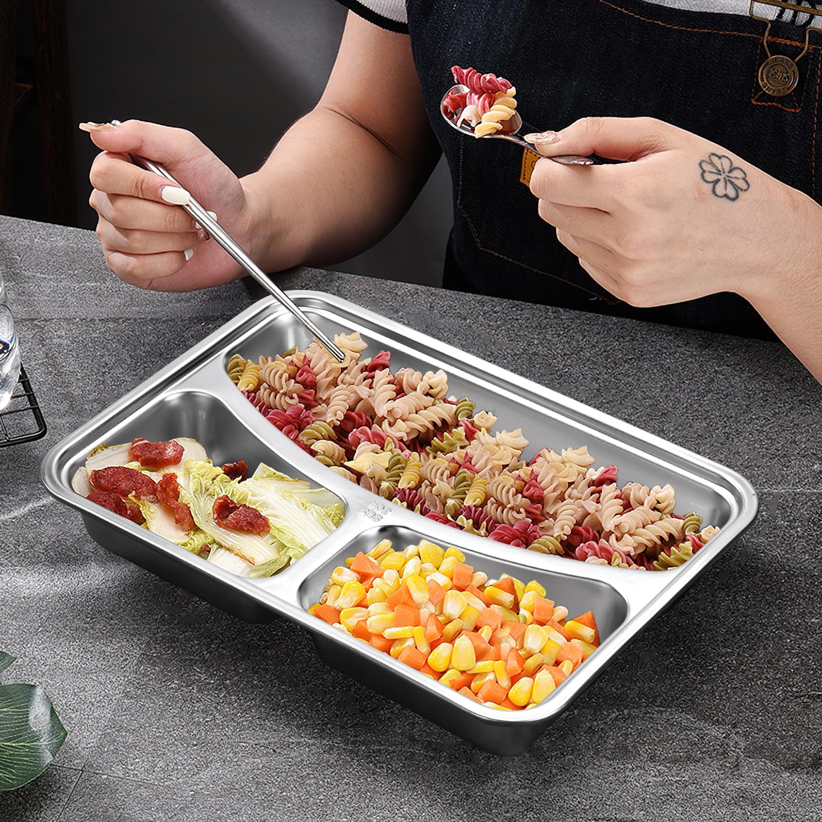 Platos de Cena Dividido Platos de Control de Porciones para Adultos | platos llanos De Acero Inoxidable Reutilizables Irrompibles 4 Piezas