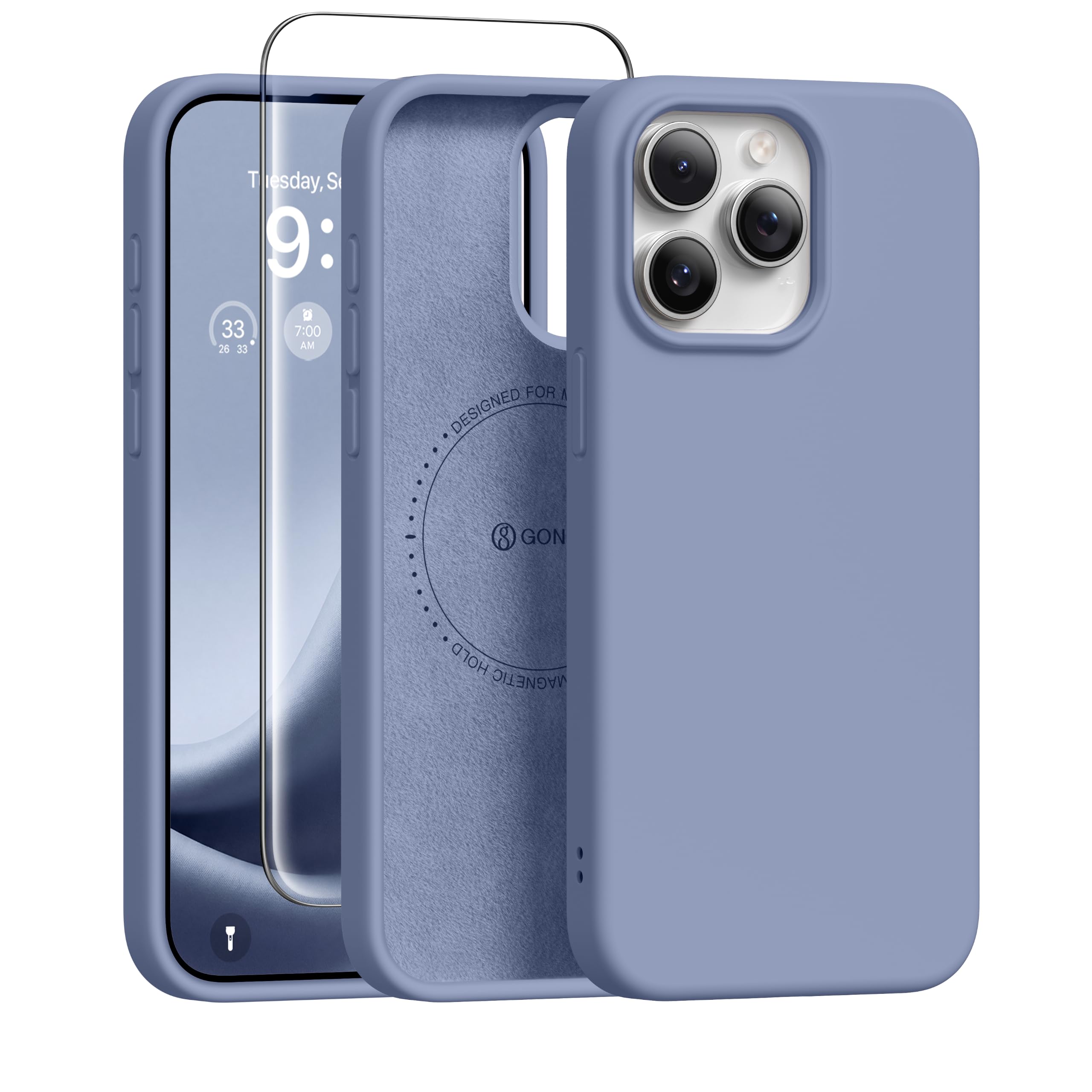 GONEZ Magnetic for iPhone 15 Pro Max Case, Silicone Cover Lavender Gray