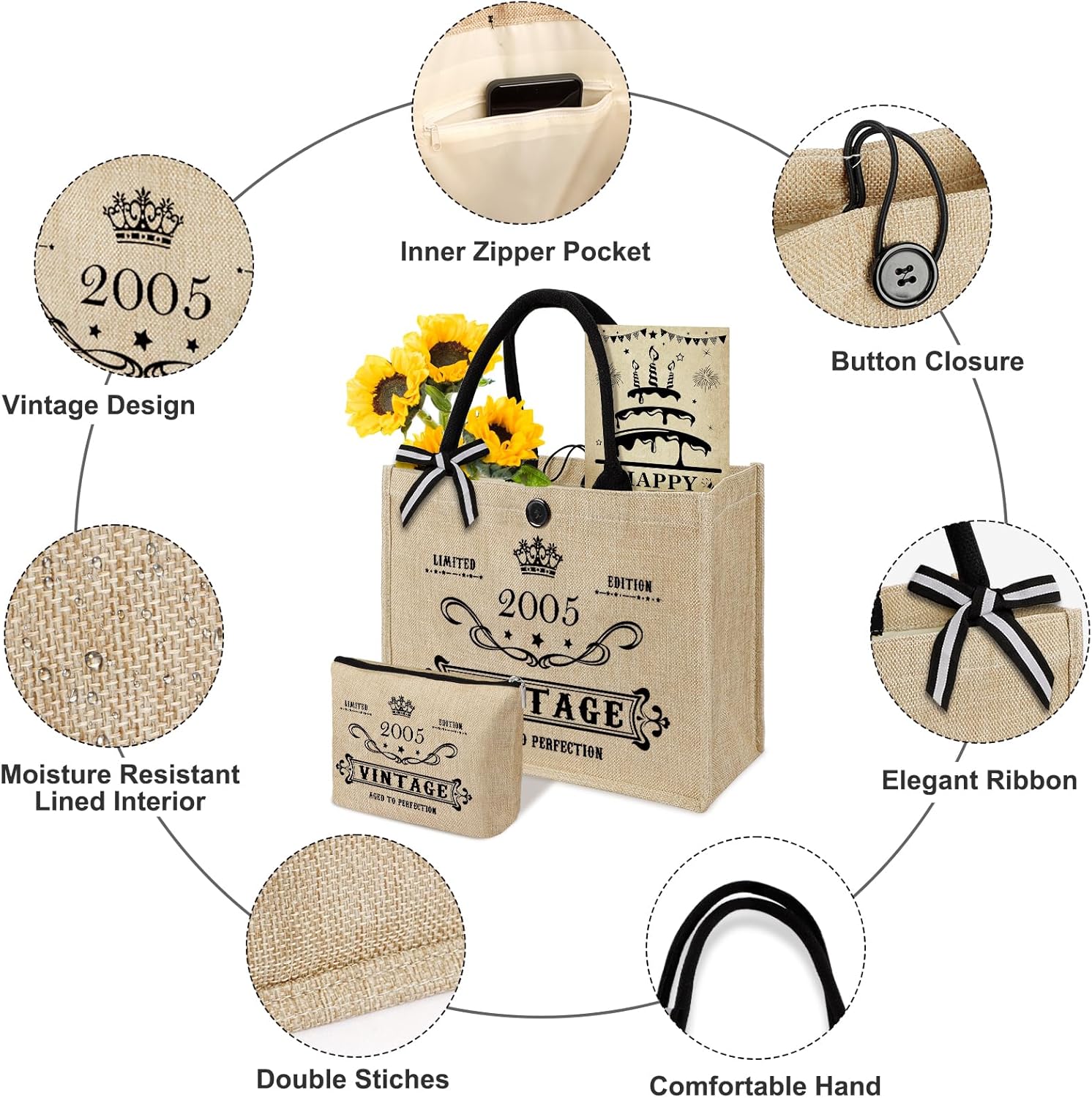 YeohJoy 21st Birthday Gifts for Women Reusable Grocery Bag, Unique 21 Years Old Gifts for Girlfriend Daughter Friends Sister Her, Vintage 2005 Bag & Cosmetic Bag & Back in 2005 Poster - Image 3