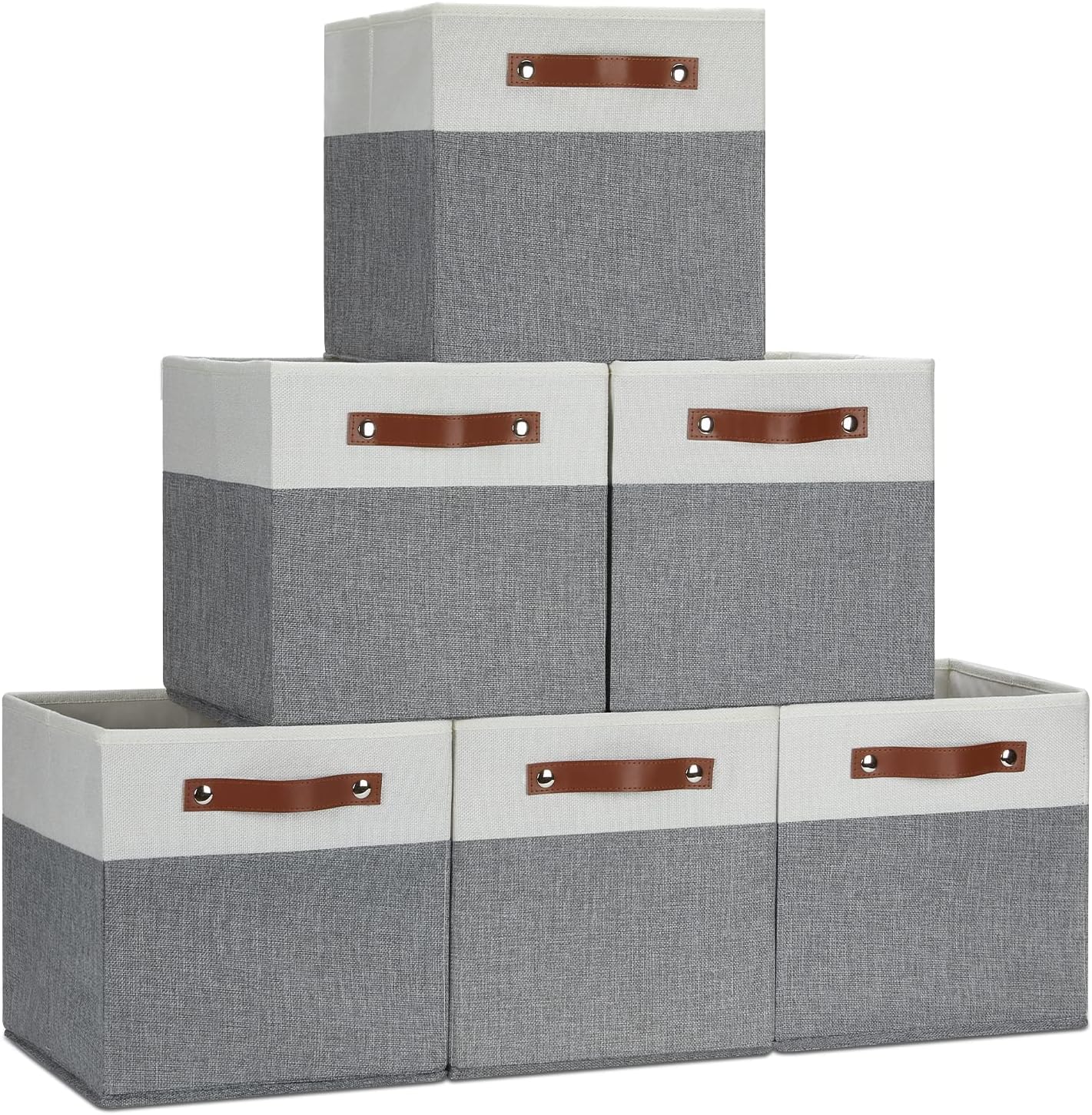 Collapsible Storage Bins, Fabric Storage Cubes for Home, 11x11 Cube Storage Bins with Handles for Storage Clothes, Storage Bins for Cube Organizer for Office, Closet(White&Grey,6 Pack)