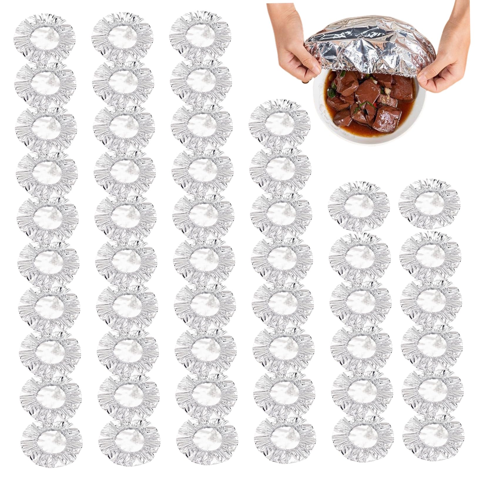 50-Piece Reusable Aluminium Foil Food Covers – 8in Stretch Insulation Covers for Kitchen Dishes