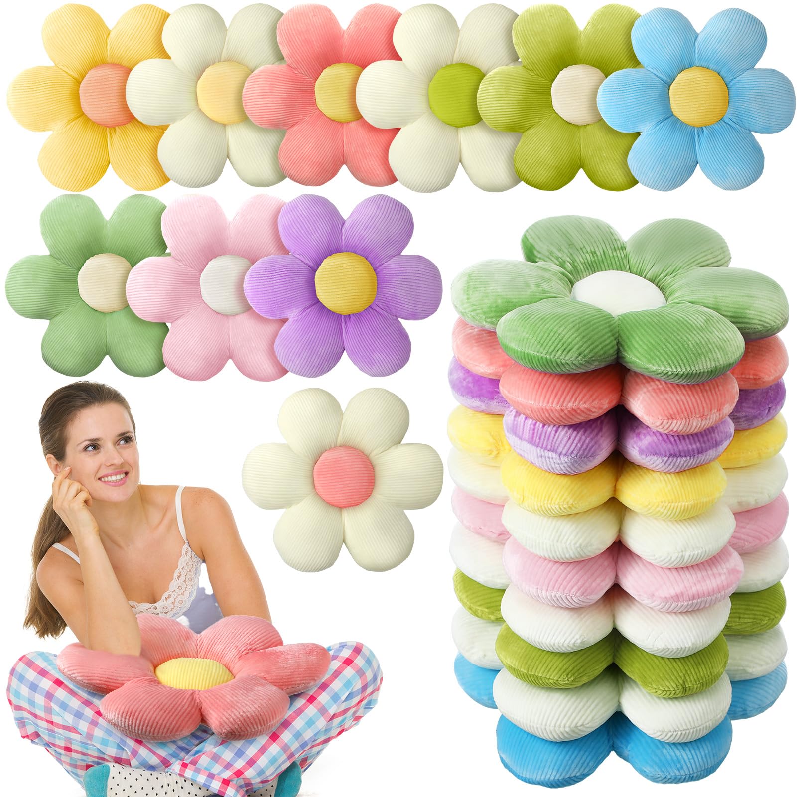 Sratte 10 Pcs Flower Shaped Throw Pillows Cute Daisy Flower Seating Cushions for Adults Reading Leisure Comfortable Home Bedroom Sofa Chair Couch