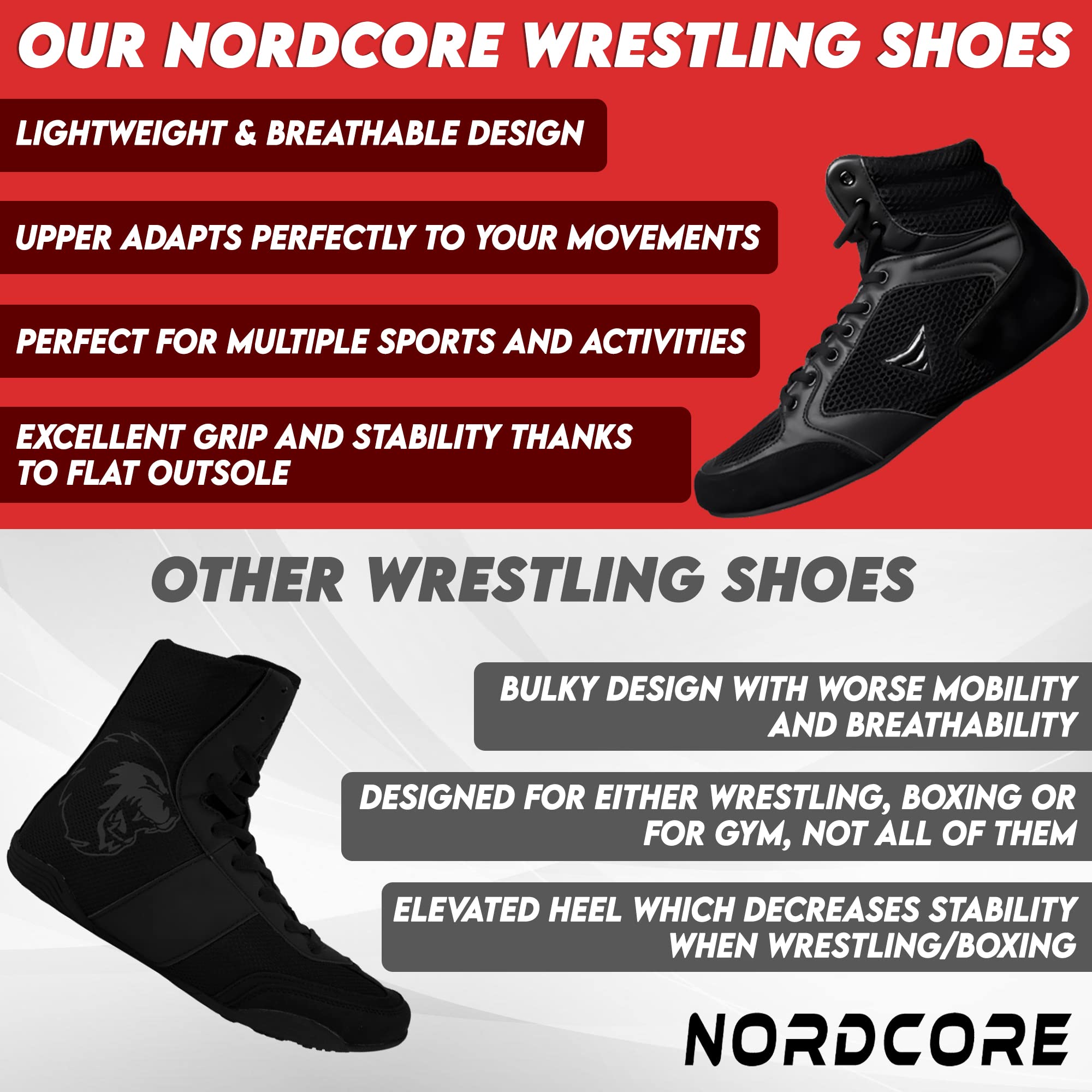 Nordcore Zapatillas de Boxeo de Lucha Zapatos de Lucha Deportivos Ligeros - Alta tracción Zapatillas de Boxeo Hombre y Mujeres