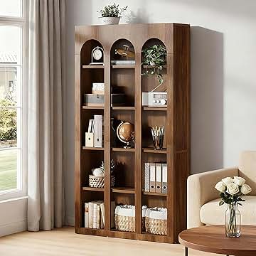 チェスト・キャビネット Antique Book open Shelf Caster Old World Walnut Burl Executive Right Bookcase
