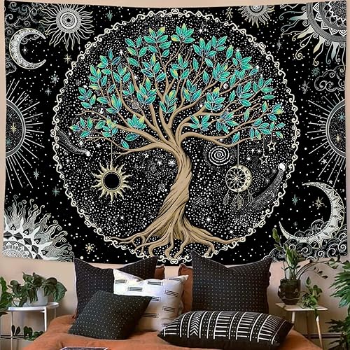 Miniatura 18 de Spenlife Tapiz del Árbol de la Vida en Blanco y Negro para Dormitorio, Tapices Espirituales Estéticos, Tapices de Árbol Estéticos, Tapiz Estético
