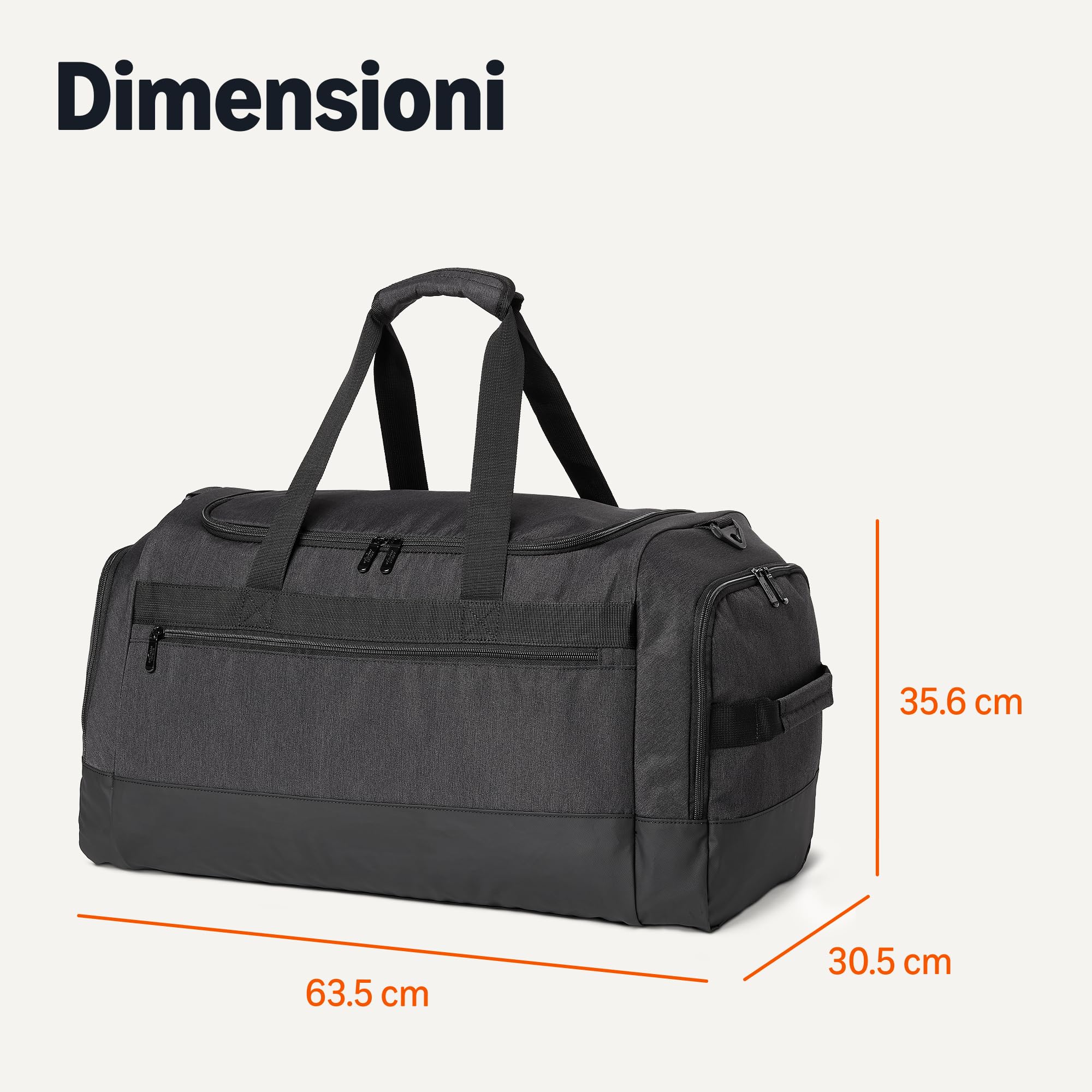Amazon Essentials - Borsone leggero con tasca impermeabile e scomparto per le scarpe, 63.5 cm, Nero