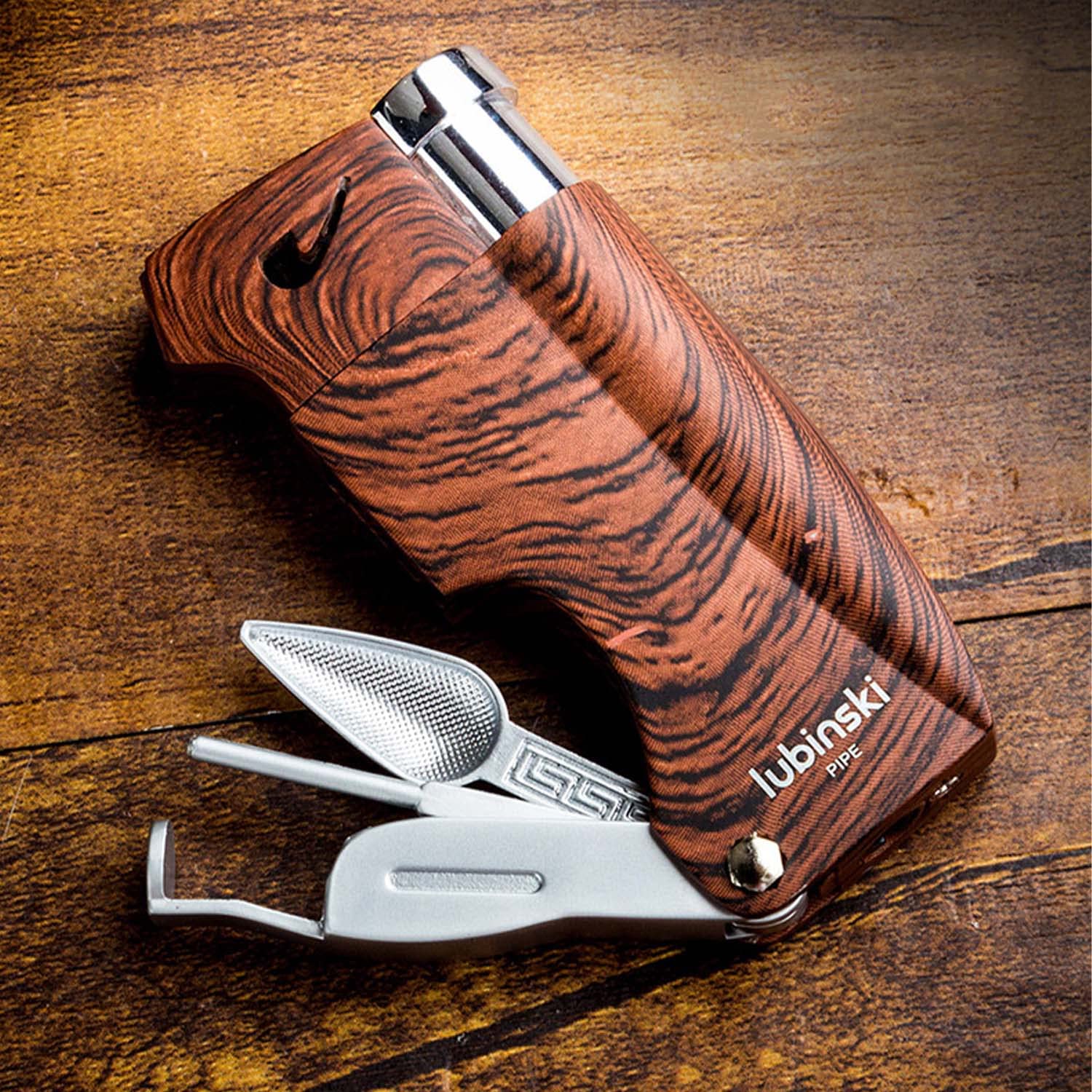 Vintage Pipe Briquet Pliable Czech Cleaner Tools Soft Flame Grain de Bois Butane Rechargeable Cadeau de Mari pour la Fête des Pères (Vendu sans Essence)