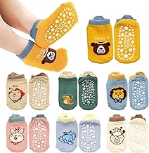 7 Pairs of Non-Slip Baby Socks with Silicone Bottom 0-5 Years Cute Animal Design Non-Slip Socks for Children Baby Girls and Boys