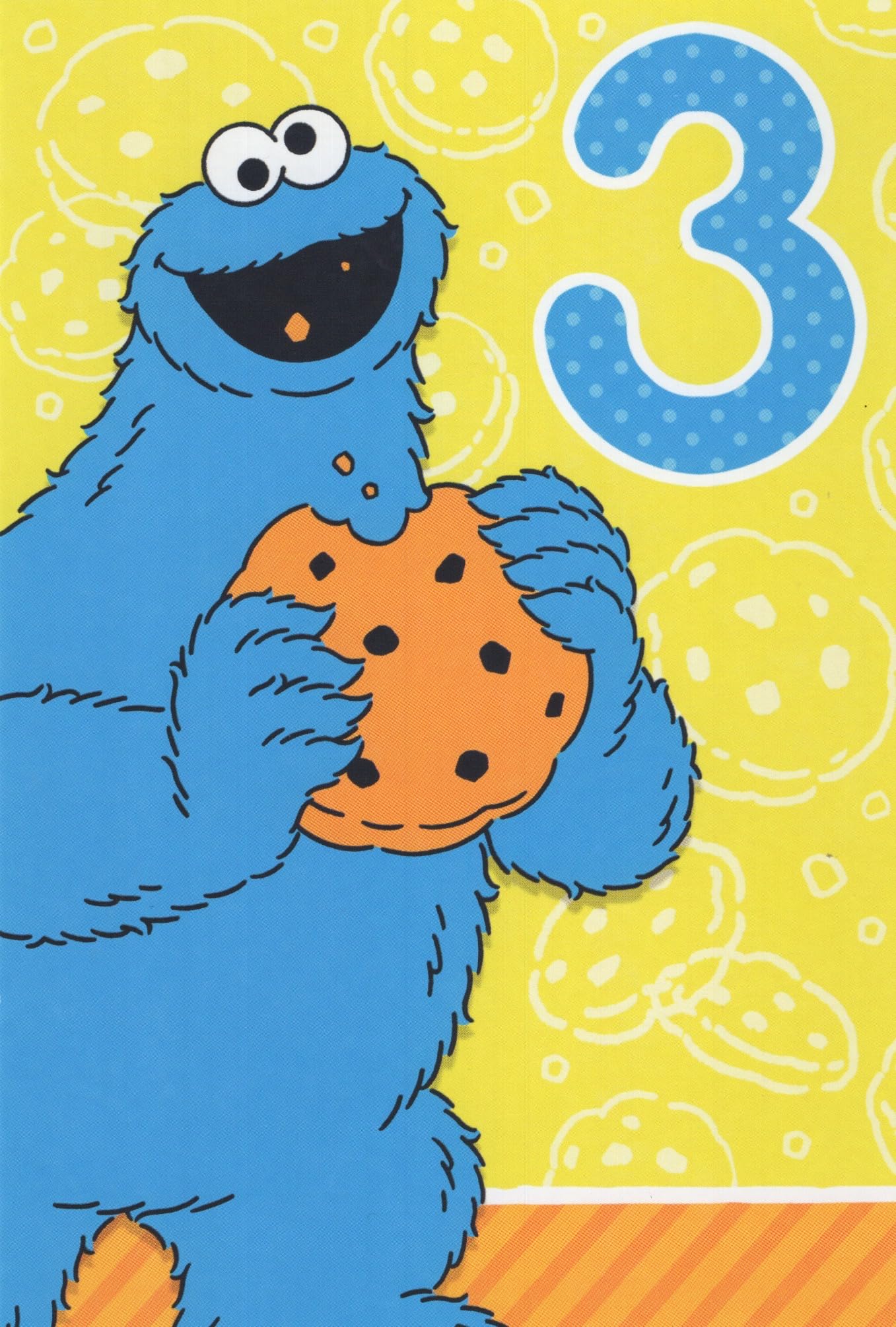 Heartline Cookie Monster Happy Birthday Greeting Card for Third Birthday (Age 3), Neon Cookie Design, Envelope Included