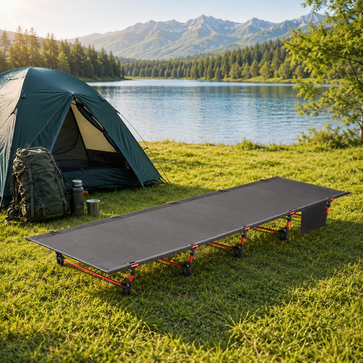 Leogreen Lit de Camp Pliable, Lit Camping Pliable, 192x70x17cm, Noir | Ultra léger Compact Solide et Durable, Charge maximale 150kg, pour Les tentes, Les randonnées en Plein air, Les Voyages