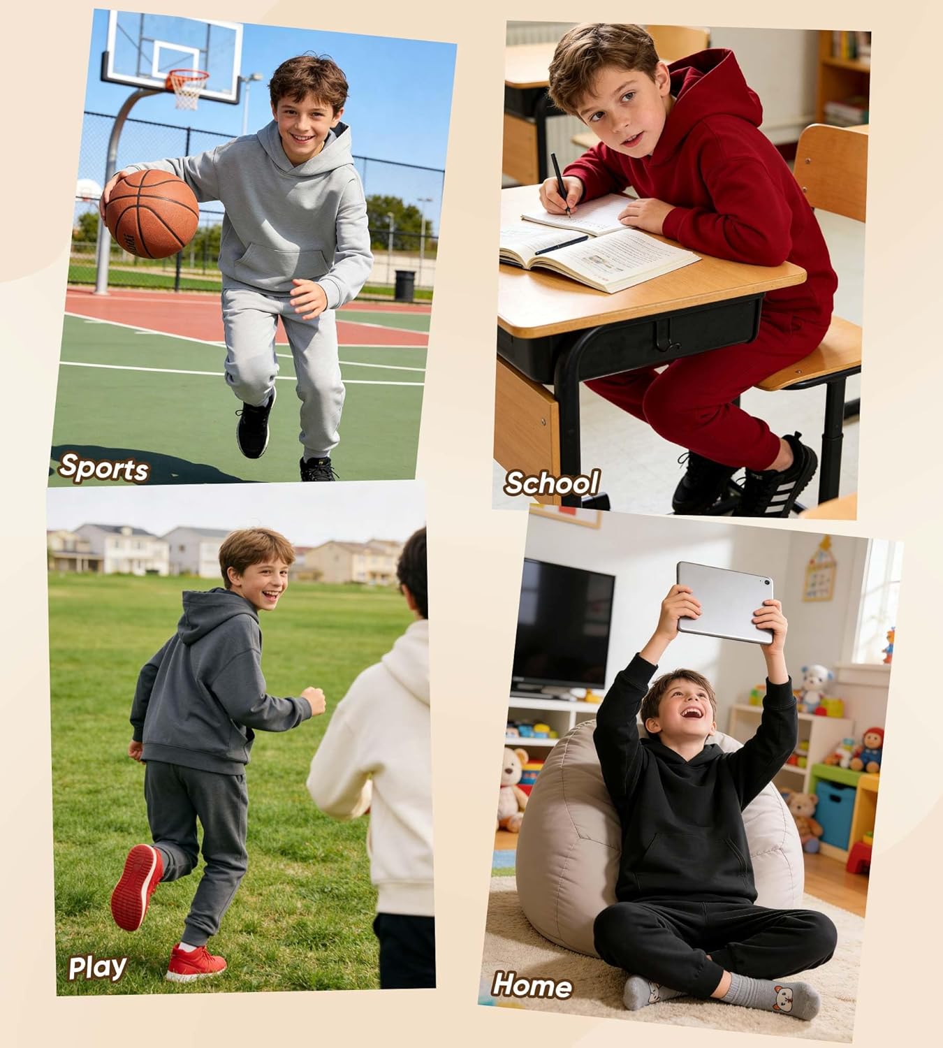 MERIDIANO Boys Sweatsuit 2 Piece Outfits Cozy Athletic Tracksuit Set Pullover Hoodie and Jogger Pants Kids Clothes Size 5-16 - Image 6