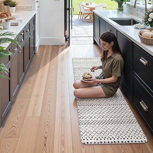 Vista 523 de KIMODE - Juego de 2 tapetes de cocina bohemios, antifatiga, antideslizantes, impermeables, ergonómicos, acolchados, cómodos, para lavandería, Caqui