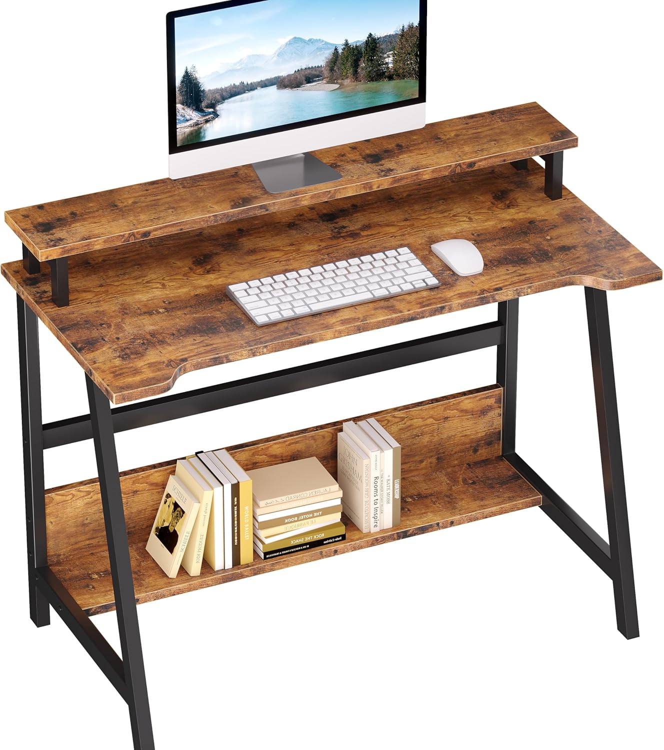 ALISENED Computer Home Office Desk, 31.5" Desk for Small Spaces with Storage Shelf,Small Computer Desk with Monitor and Bookshelf, Modern Simple Style Laptop Desk