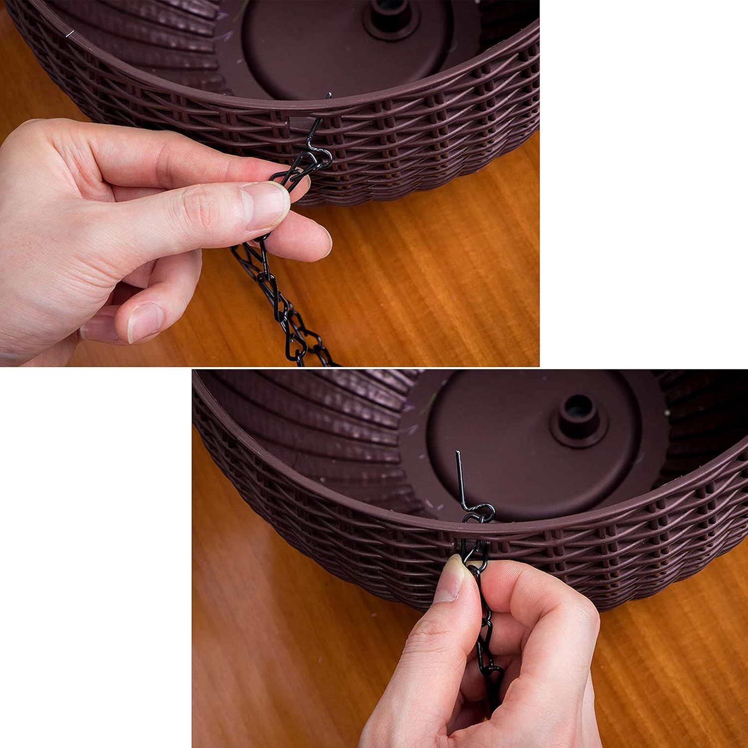 Pack of 7 Plastic Hanging Rattan Planter, Self-Watering Round Hanging Basket, Plant Herb Orchid Flower Pot,Blooms Container for Home Office Garden Balcony Wall Pergola Fences Indoor Outdoor Decoratio