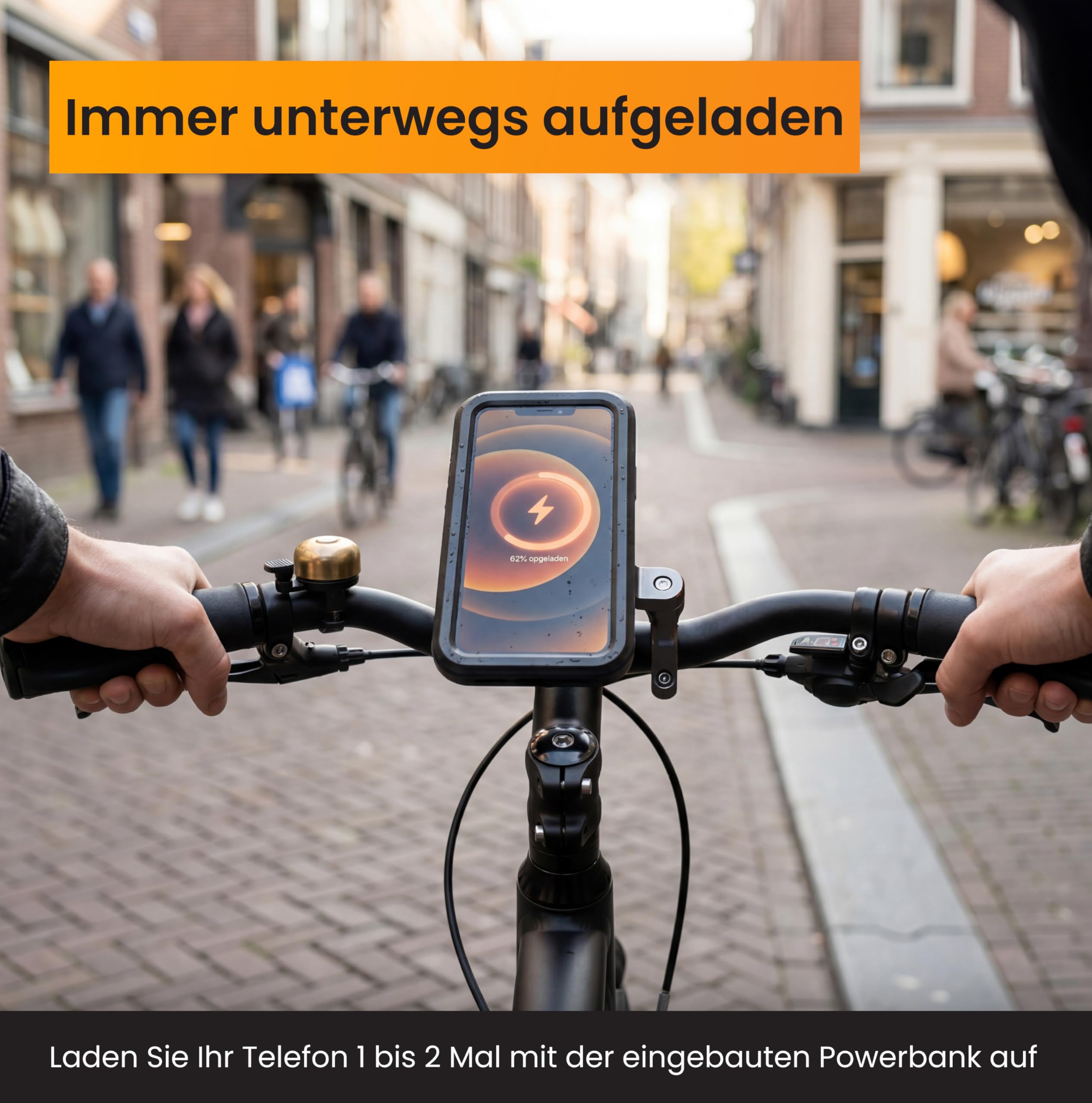 R2B Handyhalterung Fahrrad mit Powerbank 5000mAh Wasserdicht Fahrradhalterung Telefon, Smartphone Halterung Fahrrad mit Kabelloser Aufladung für Motor, Roller und E Bike