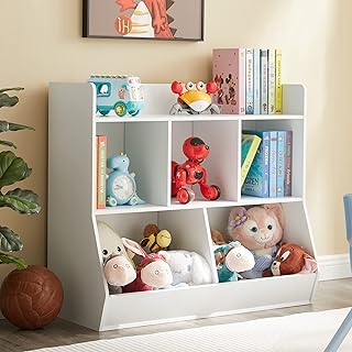 Kovhzcu Toy Storage Organizer with Bookshelf, 5-Cubby Children's Toy Shelf, Toy Storage Cabinet for Children's Room, Playroom, Hallway, Kindergarten, School