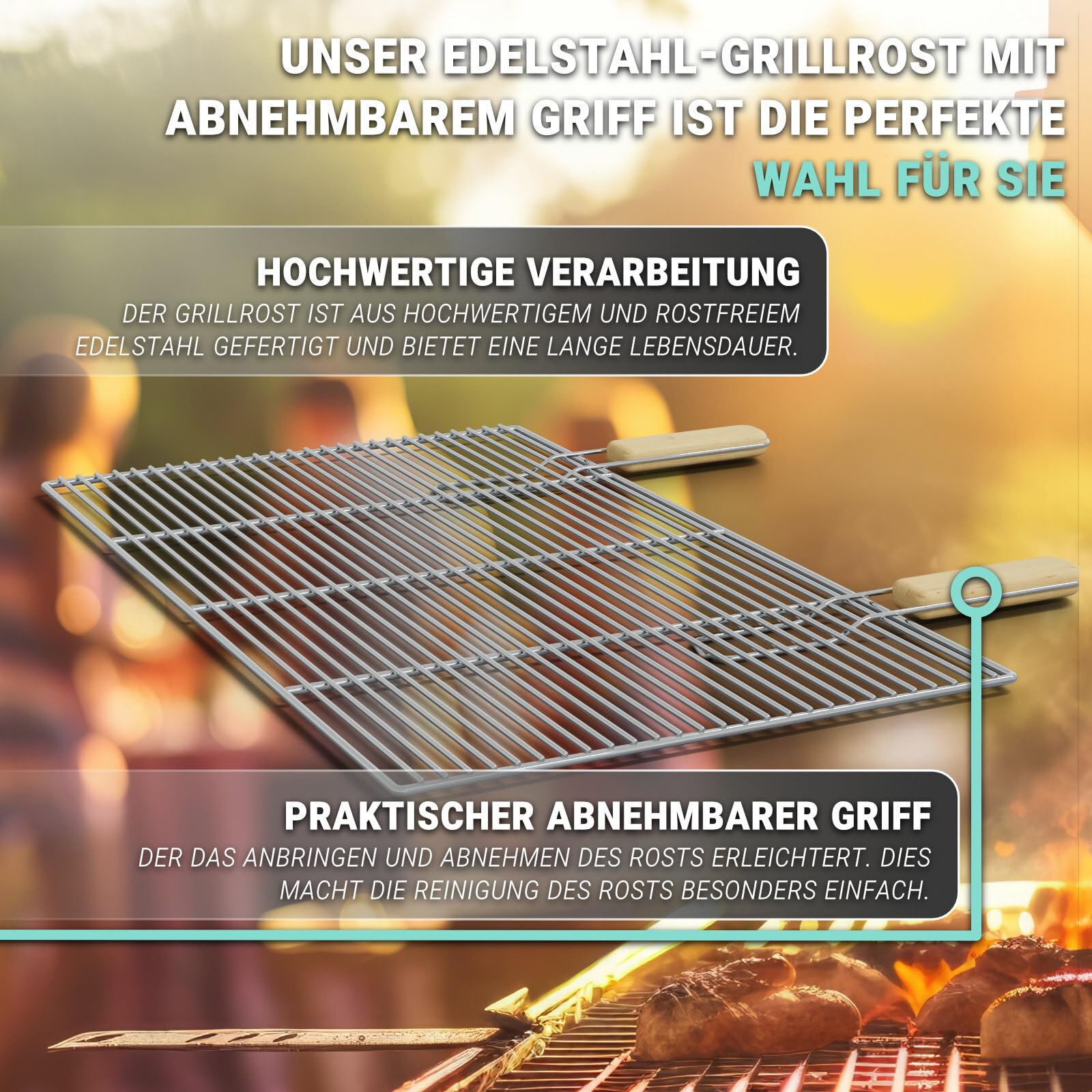 Griglia in acciaio inox HAGO 67x40 cm per barbecue a gas con maniglie