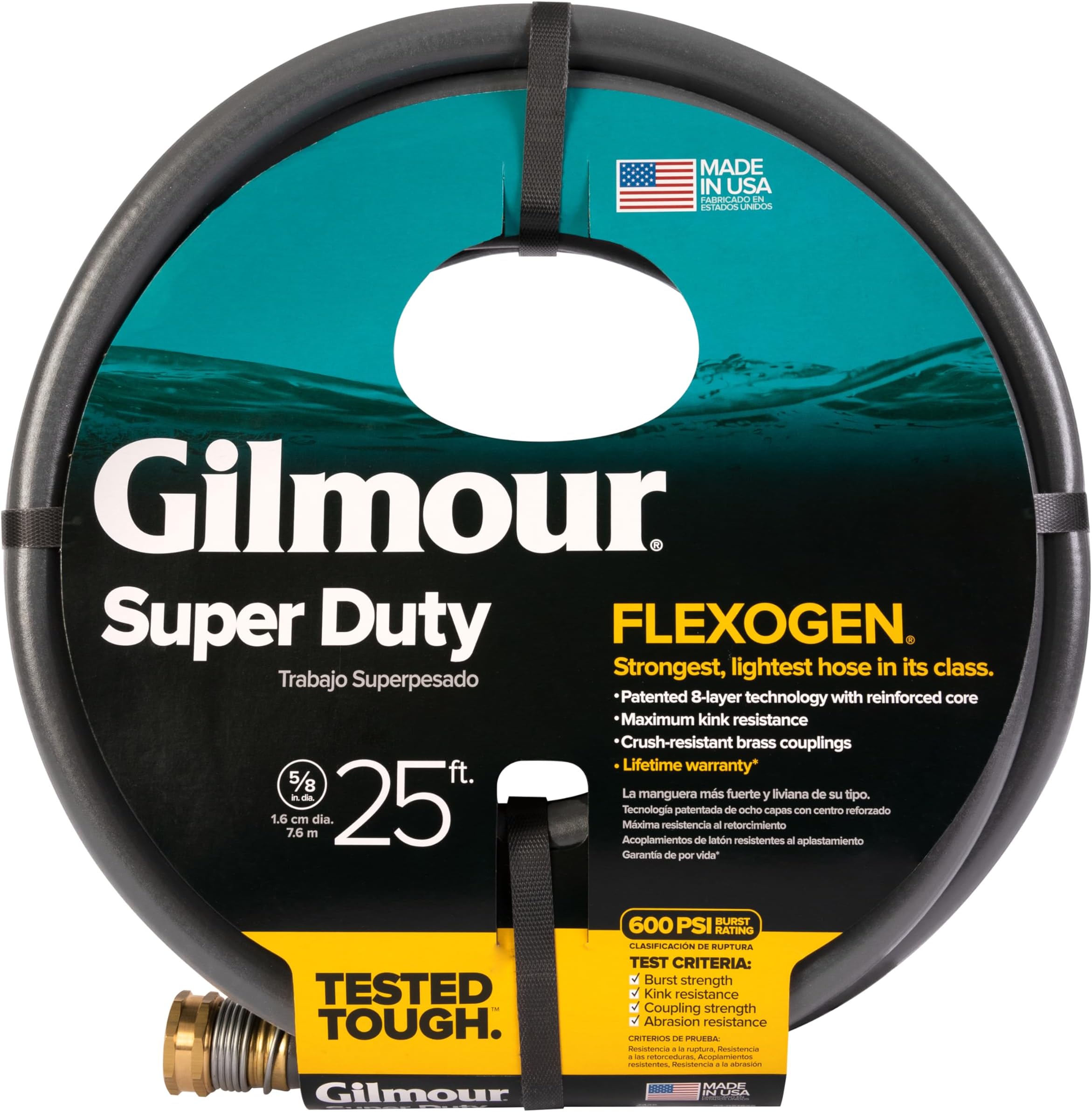 Flexogen 5/8 in x 25 ft Garden Hose, Heavy Duty Water Hose, Flexible and Kink Resistant Outdoor Hose