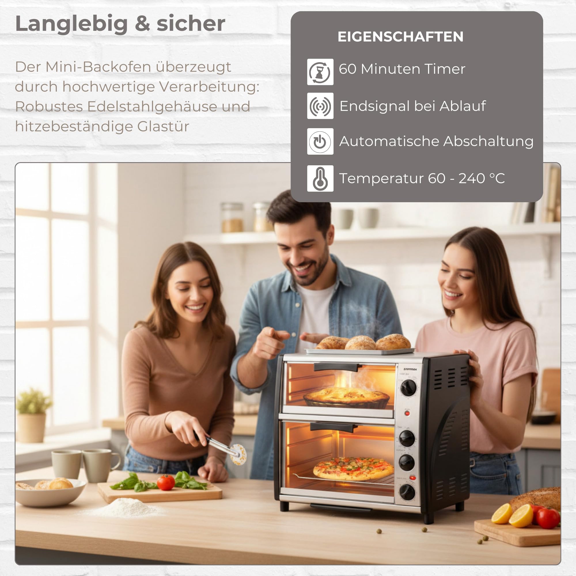 Syntrox Germany 42 Liter Edelstahl Doppel Backofen mit Barbecue