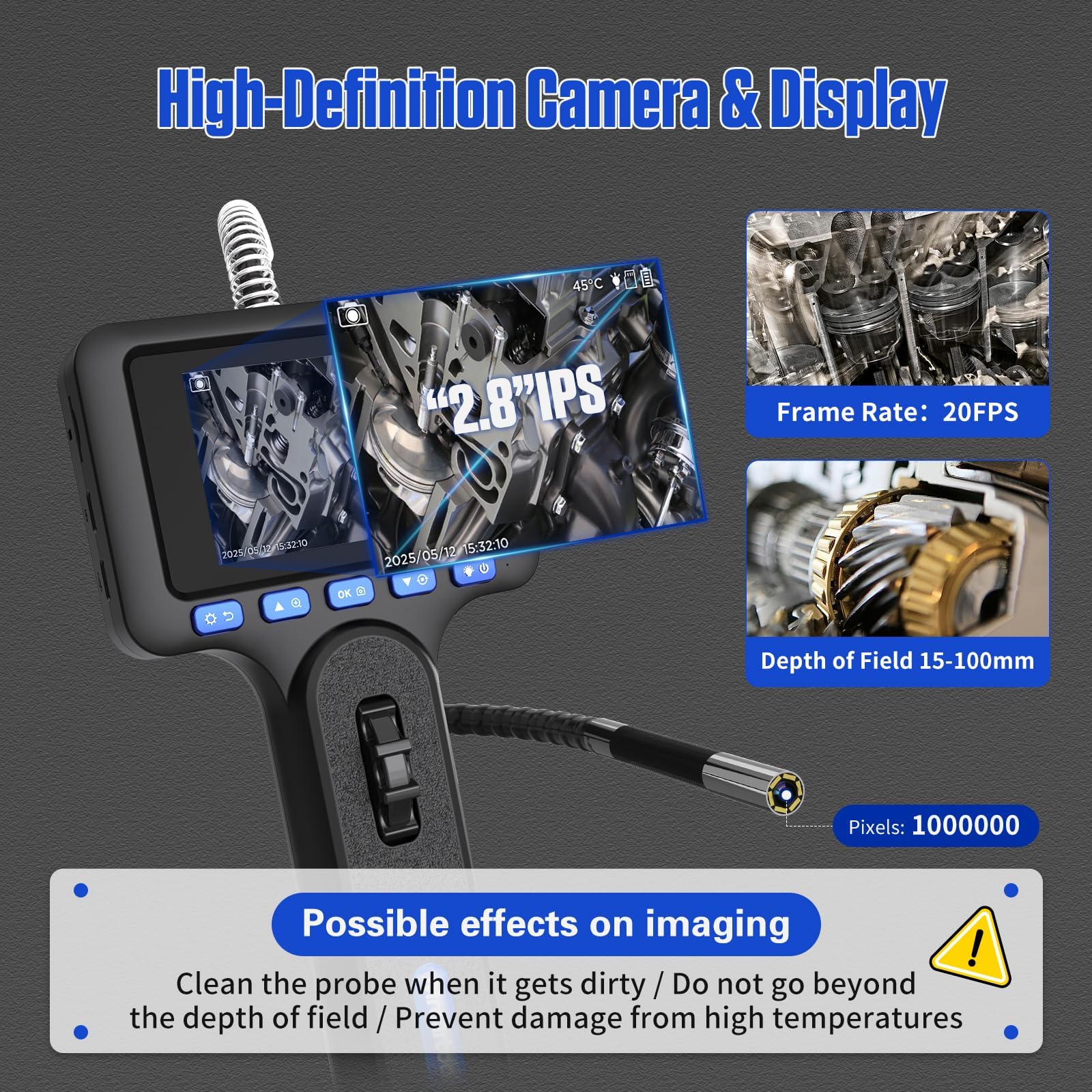 BELEY Cámara Endoscópica con luz, Endoscopio Camara de Inspeccion 1080P con Iluminación LED de 4 Niveles, Cabeza Móvil 210° IP67 Resistente al Agua, Tarjeta de Memoria de 32 GB, Sonda de 1m