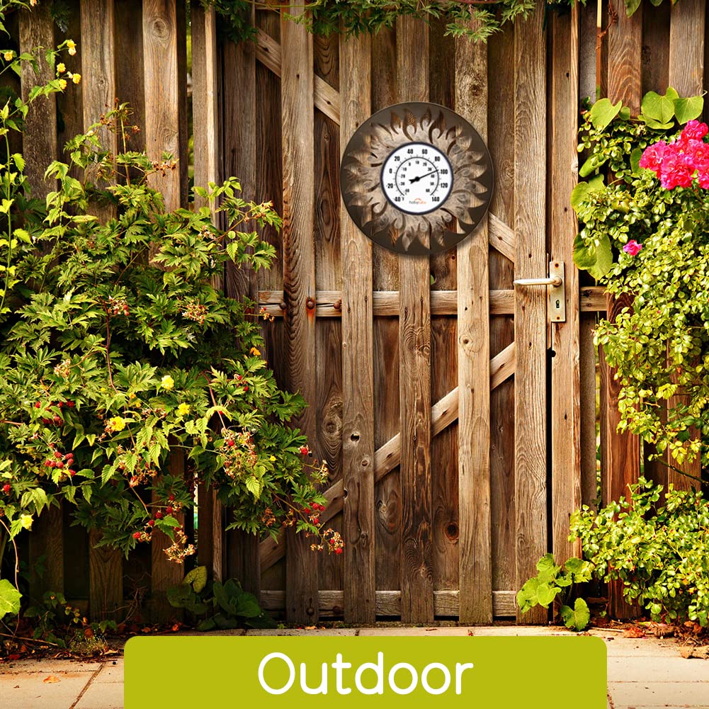 2 Pcs Indoor Outdoor Thermometer, 15 Inch Metal Sun and Moon Wall Decor, for Patio, Home, Room, Greenhouse